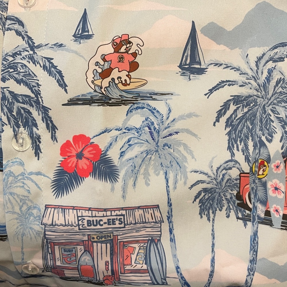 Light Blue Hawaiian-Inspired Short-Sleeve Button-Down Shirt.  Great for a Luau! - Picture 8 of 8